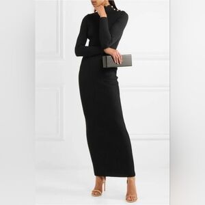 Balmain Ribbed Knit 100% Merino Wool Elegant Black Maxi Dress, Size 38